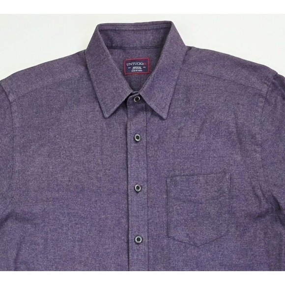 Untuckit Size Medium Mens Plum Flannel Long Sleeve Logo Tag Cotton Pocket Shirt - Picture 9 of 9